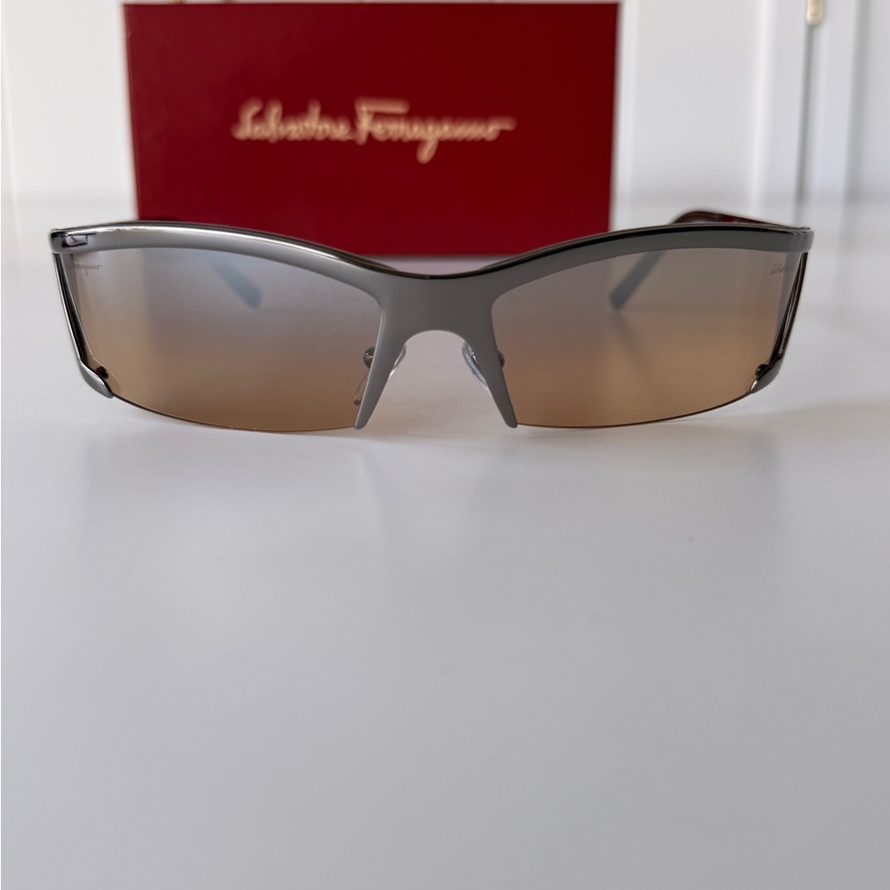 Salvatore Ferragamo Metal Semi-Rimless Sunglasses in Brown and Silver